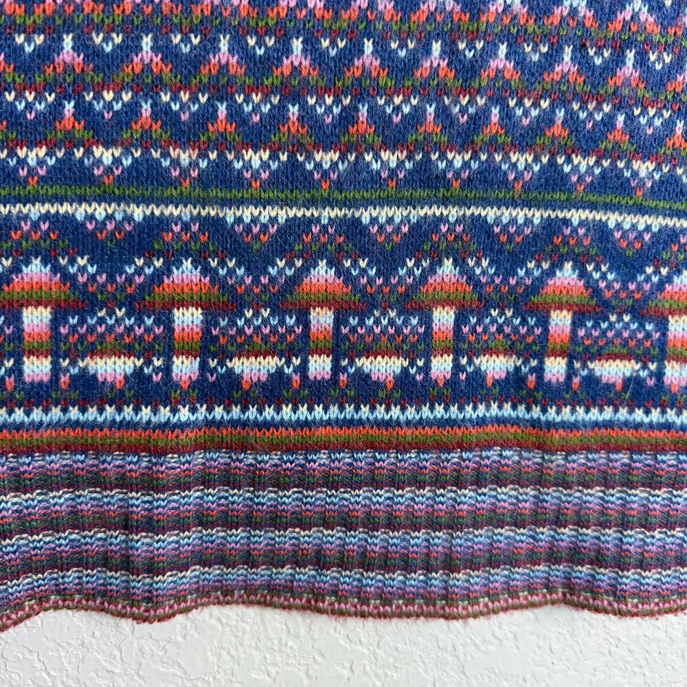 Vintage Mushroom Fair Isle Blue Knit Sweater Vest 70s 80s Eclectic Grandpa Blue - Picture 3 of 8